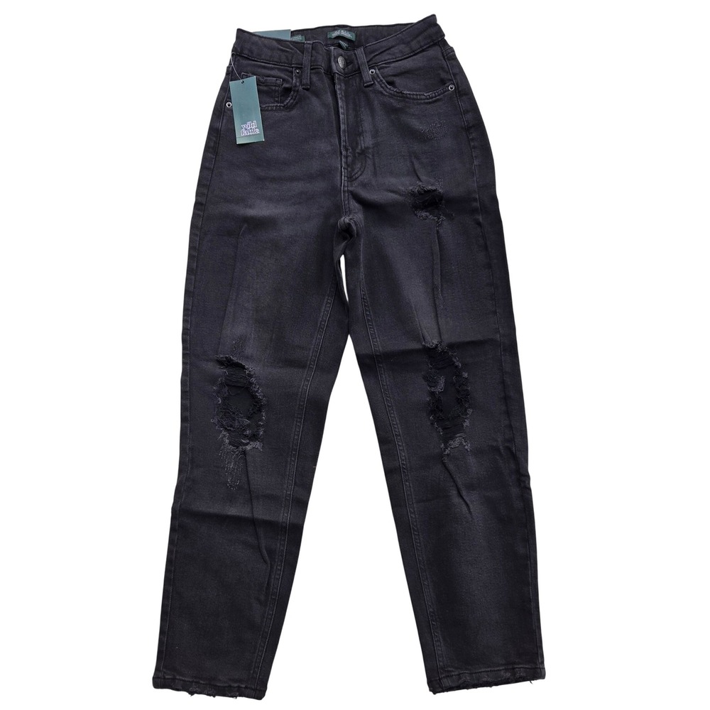 Wild Fable Womens Black Wash Distressed Mom Jeans High Waist Size‎ 2